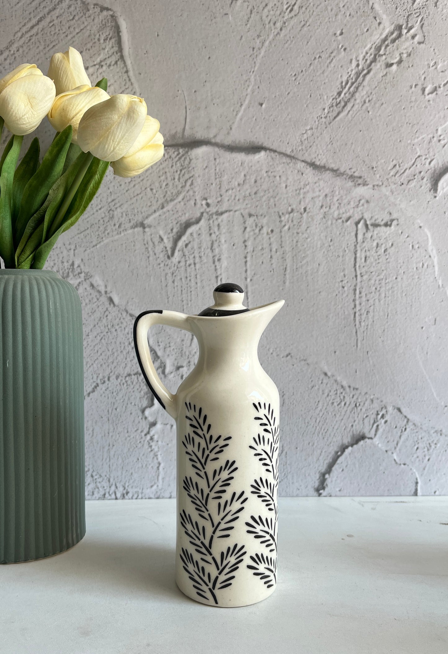 Hand Painted Oil Dispenser Bottle- Black