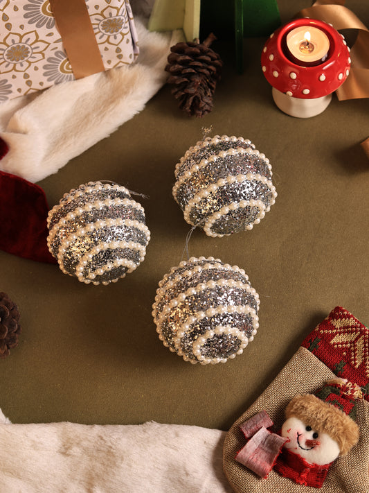 Silver Glittered Line Ornament (Pack of 3)