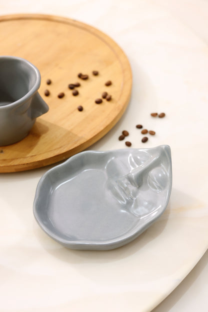 Abstract Face Cup and Saucer- Grey