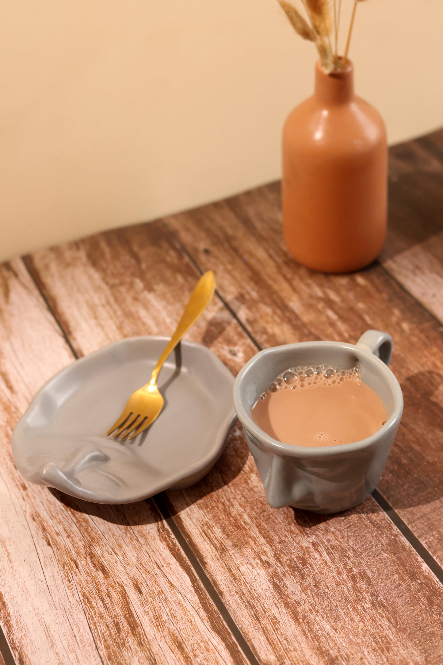 Abstract Face Cup and Saucer- Grey