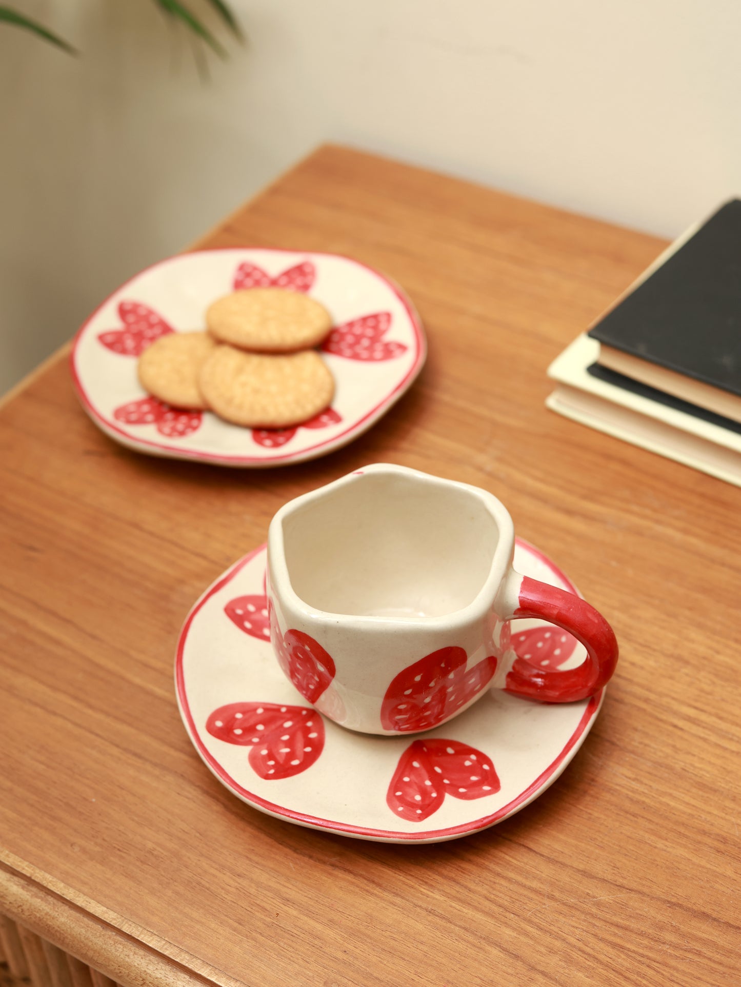 Red Little Hearts Cup Saucer Set