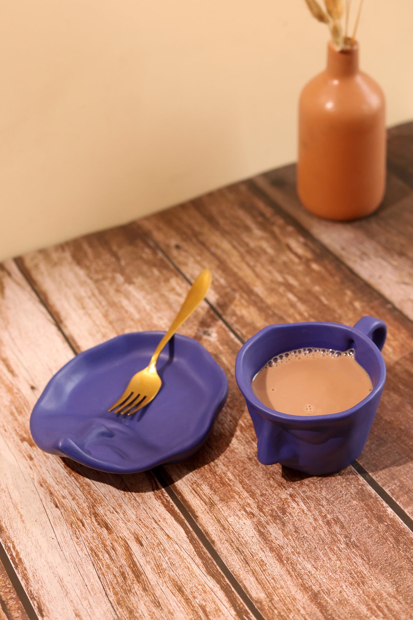 Abstract Face Cup and Saucer- Blue