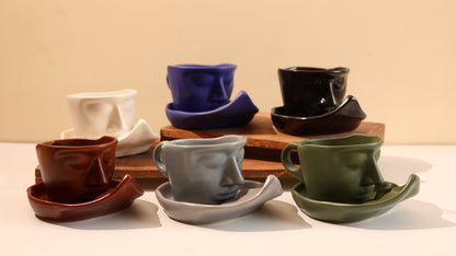 Abstract Face Cup and Saucer- Set of 6