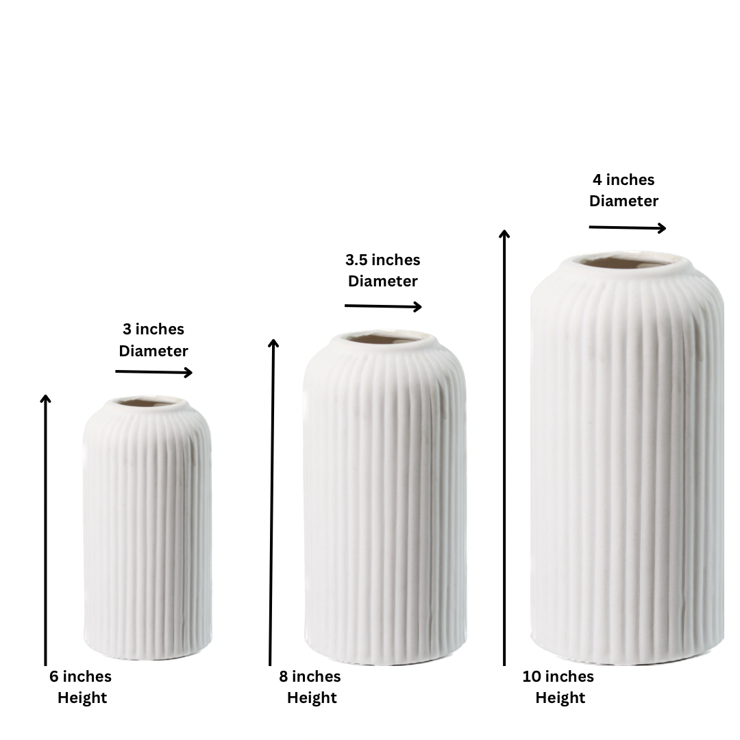 Ribbed Vase- White