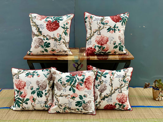 Red Flower Cushion Covers (Set of 5)