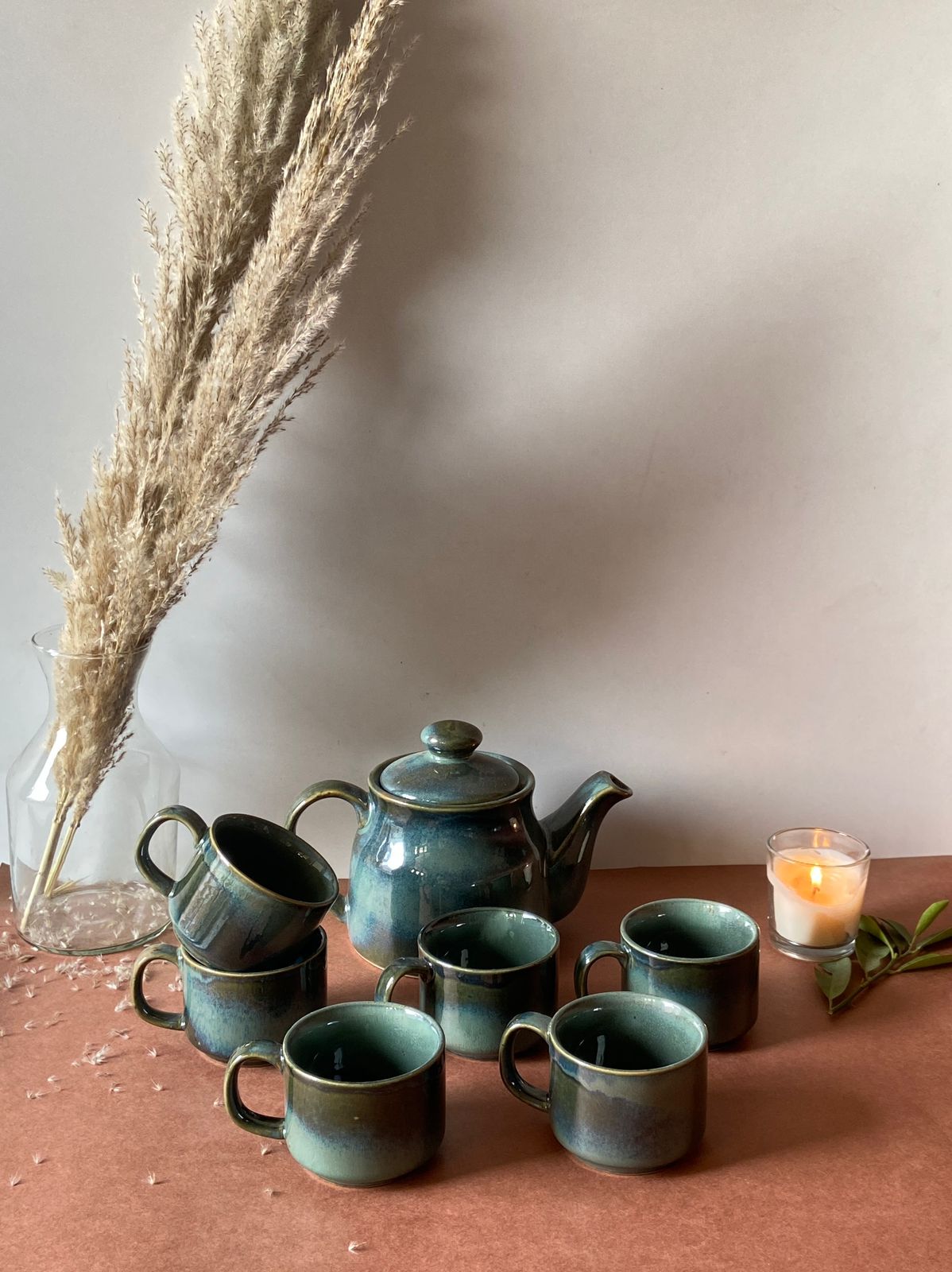 Studio Pottery Kettle set- Olive