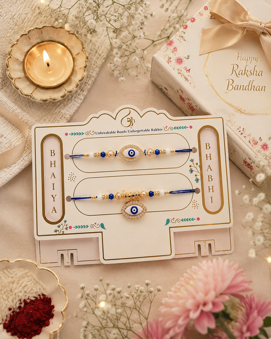 Evil Eye Rakhi Set for Bhaiya and Bhabhi (Blue)