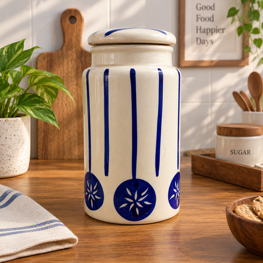 Blue Bloom Ceramic Jar with Lid (Big)
