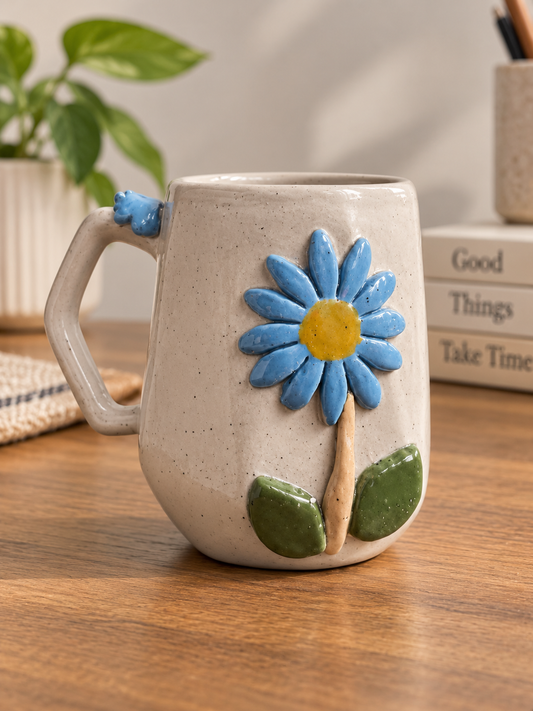 Morning Daisy Mug- Grey Blue Flower