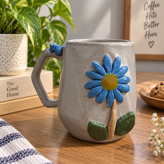 Morning Daisy Mug- Grey Blue Flower
