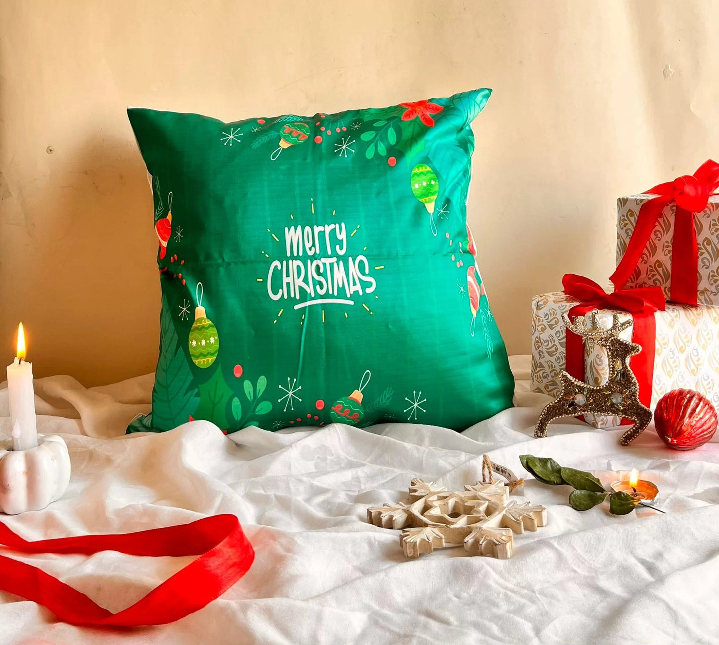 Merry Christmas Green cushion cover