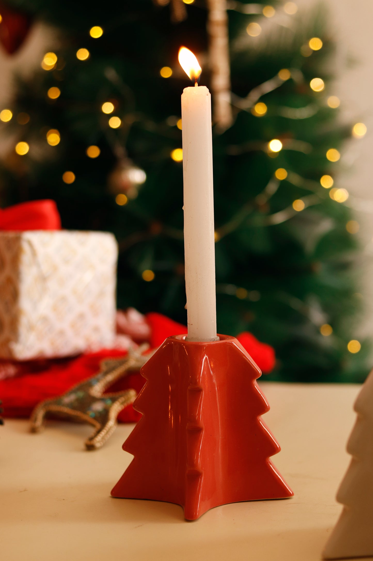 Christmas Tree Candle Holder- Red