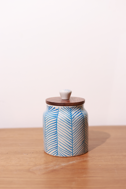 Hand Painted Chevron Airtight Jar with wooden lid (Sky Blue)