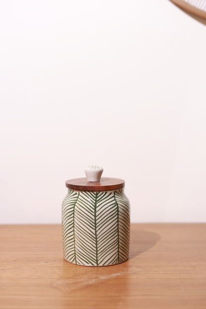 Hand Painted Chevron Airtight Jar with wooden lid (Green)