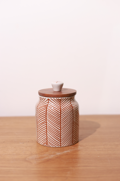 Hand Painted Chevron Airtight Jar with wooden lid (Brown)