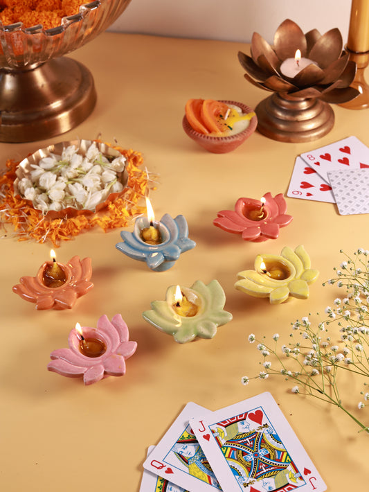 Ceramic Lotus Diya Set of 6