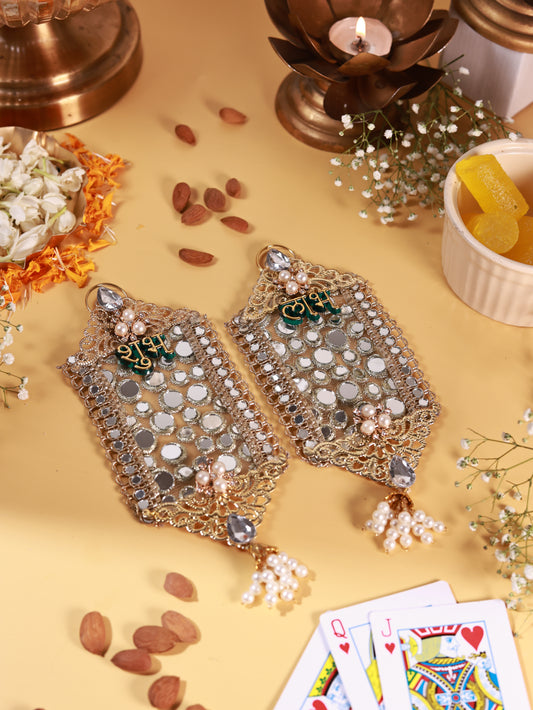 Mirror Golden 'SHUBH-LABH' Festive Wall Hanging (set of 2)