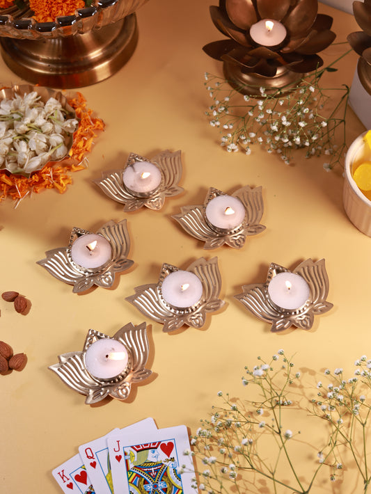 Metal Lotus Diya Set of 6