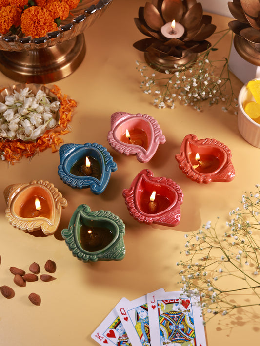 Ceramic Shell Diya Set of 6