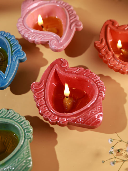 Ceramic Shell Diya Set of 6