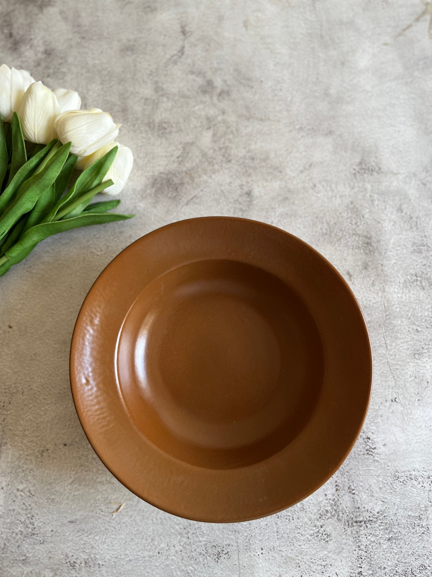 Brown Solid Pasta Plate