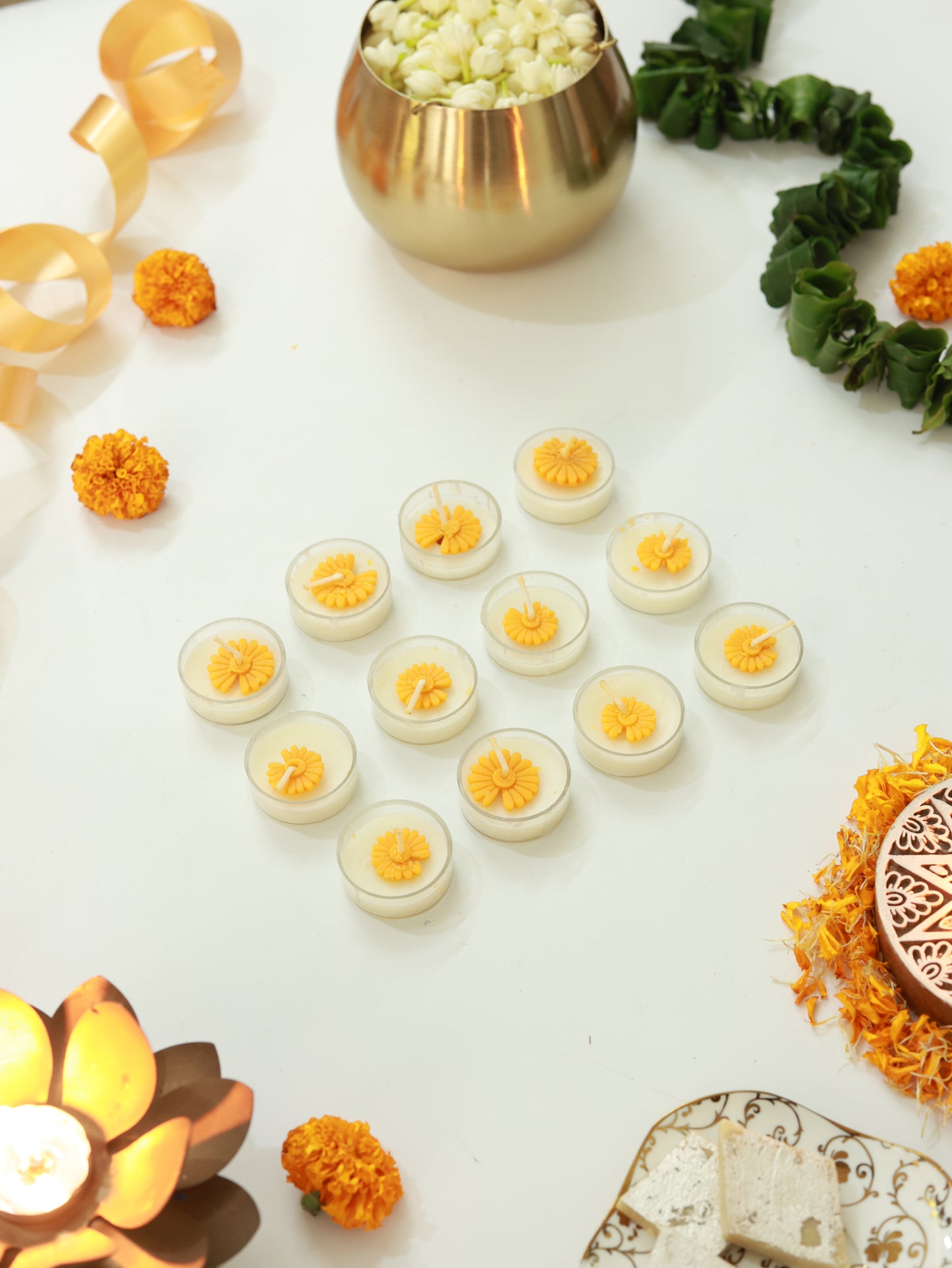 Tropical Medley Tea Light Candles Bundle Pack (Orange Flowers)