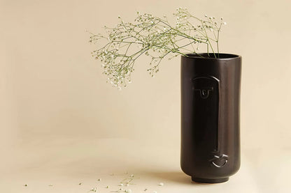Line Art Ceramic Face Vase Black