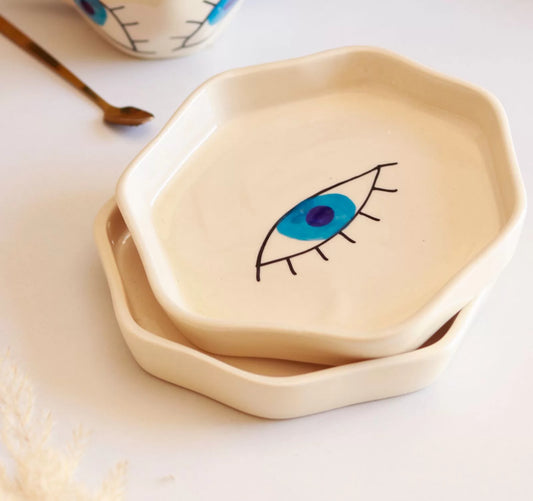 Hand Painted Dessert Plate- Evil Eye