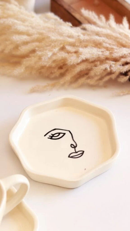 Hand Painted Breakfast Set- Face Line Art