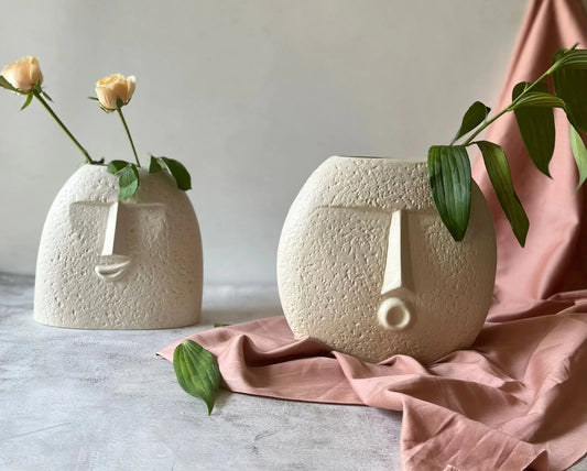 Ceramic Textured Face Vase Combo