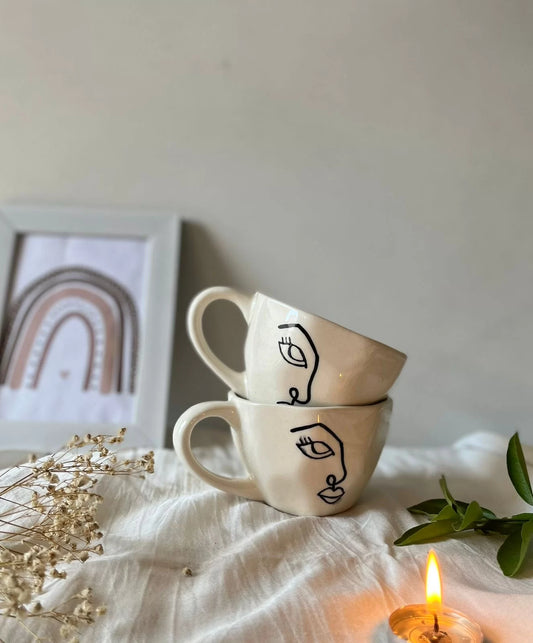 Hand Painted Bohemian Cups- Face Line Art