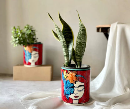 Hand Painted Planter- Lady face
